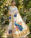 Blue Floral Printed Dola Silk Saree With Woven Broder