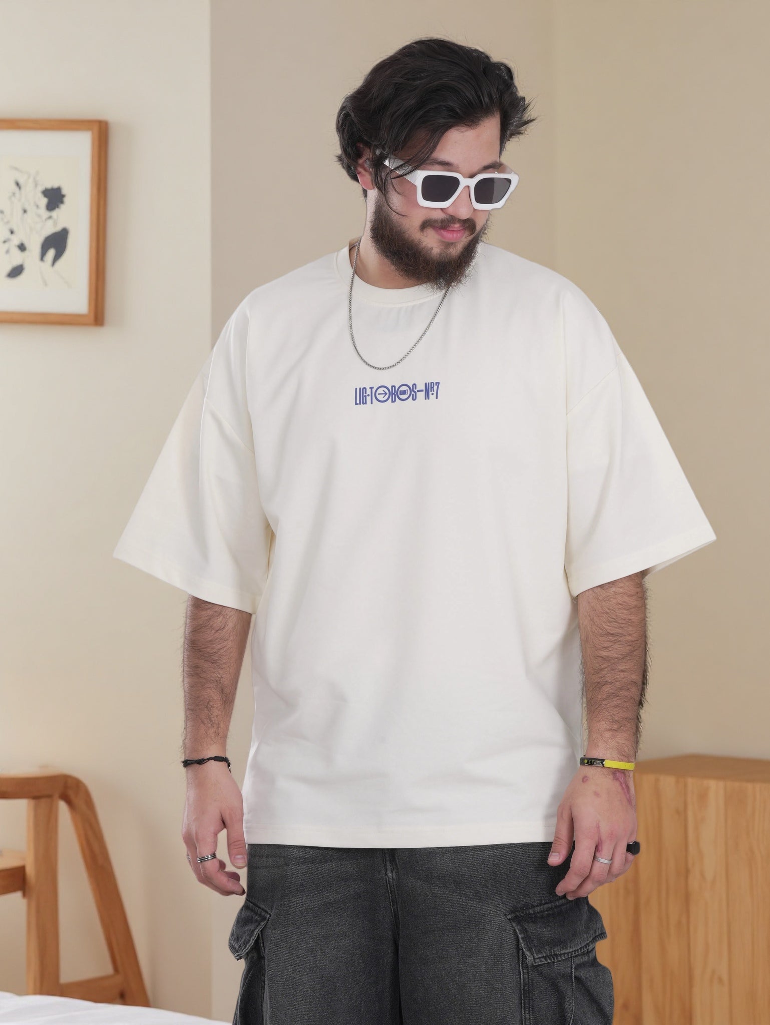 Men’s Oversized Graphic Shirt – Back  Print, Minimal Front Design
