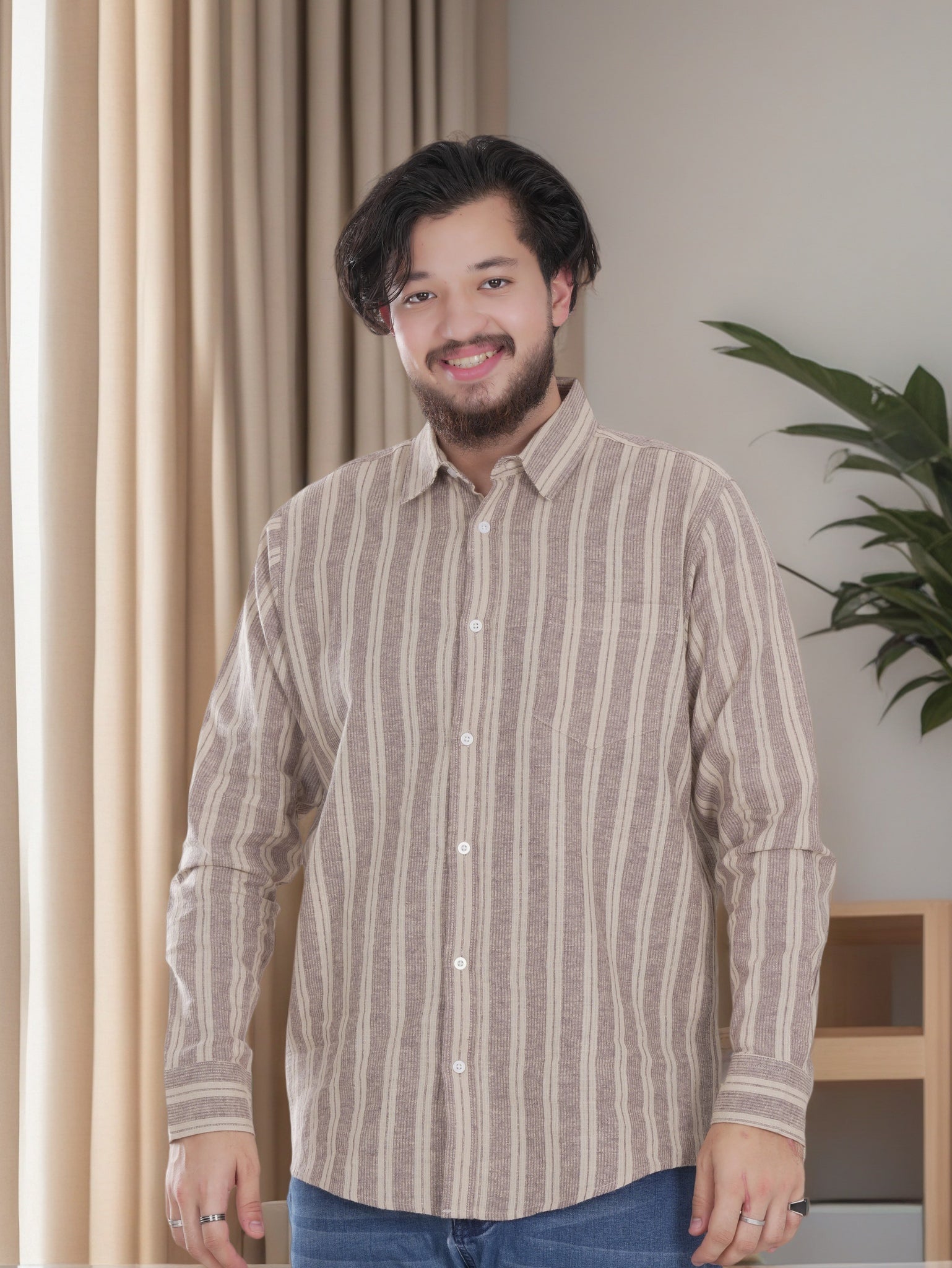 Men's Brown Stripe Long Sleeve Shirt Main image
