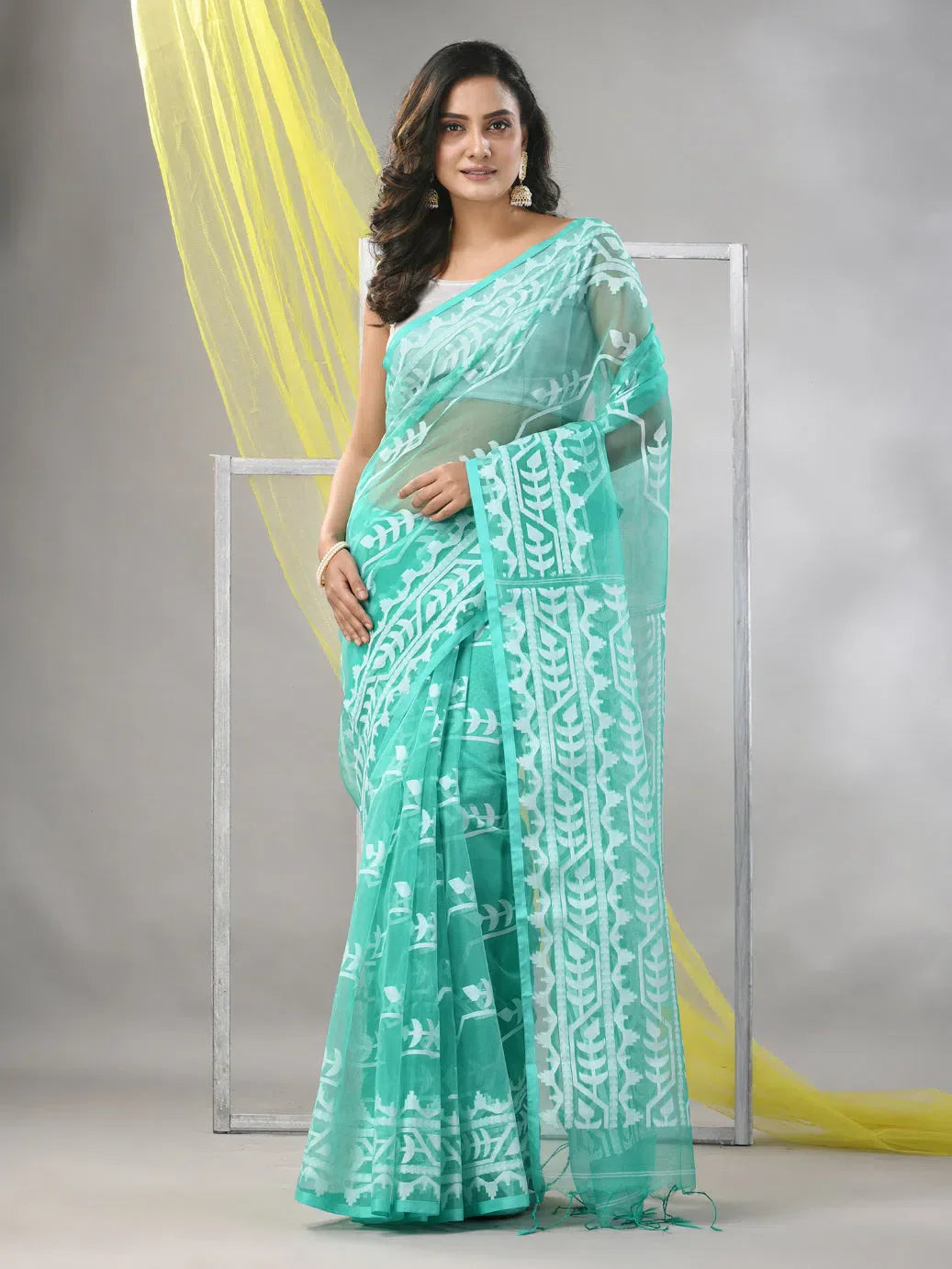 SKY BLUE SOFTCOTTON FLORAL JAMDANI SAREE