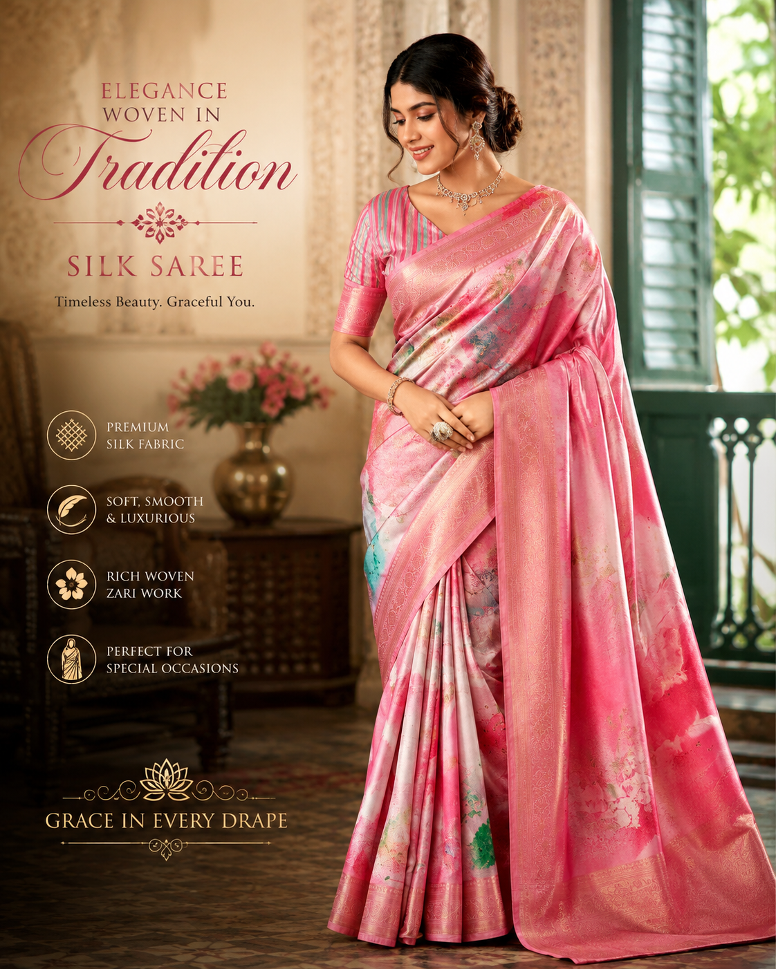 Elegant silk saree crafted with premium quality fabric that drapes beautifully