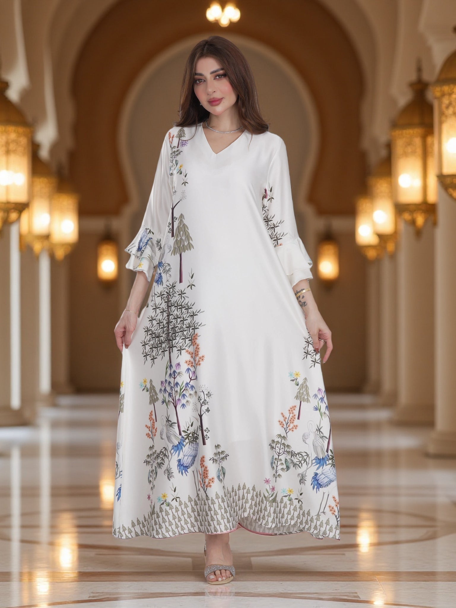 Floral Printed Dress with Flared Sleeves – Elegant Everyday Wear Main image