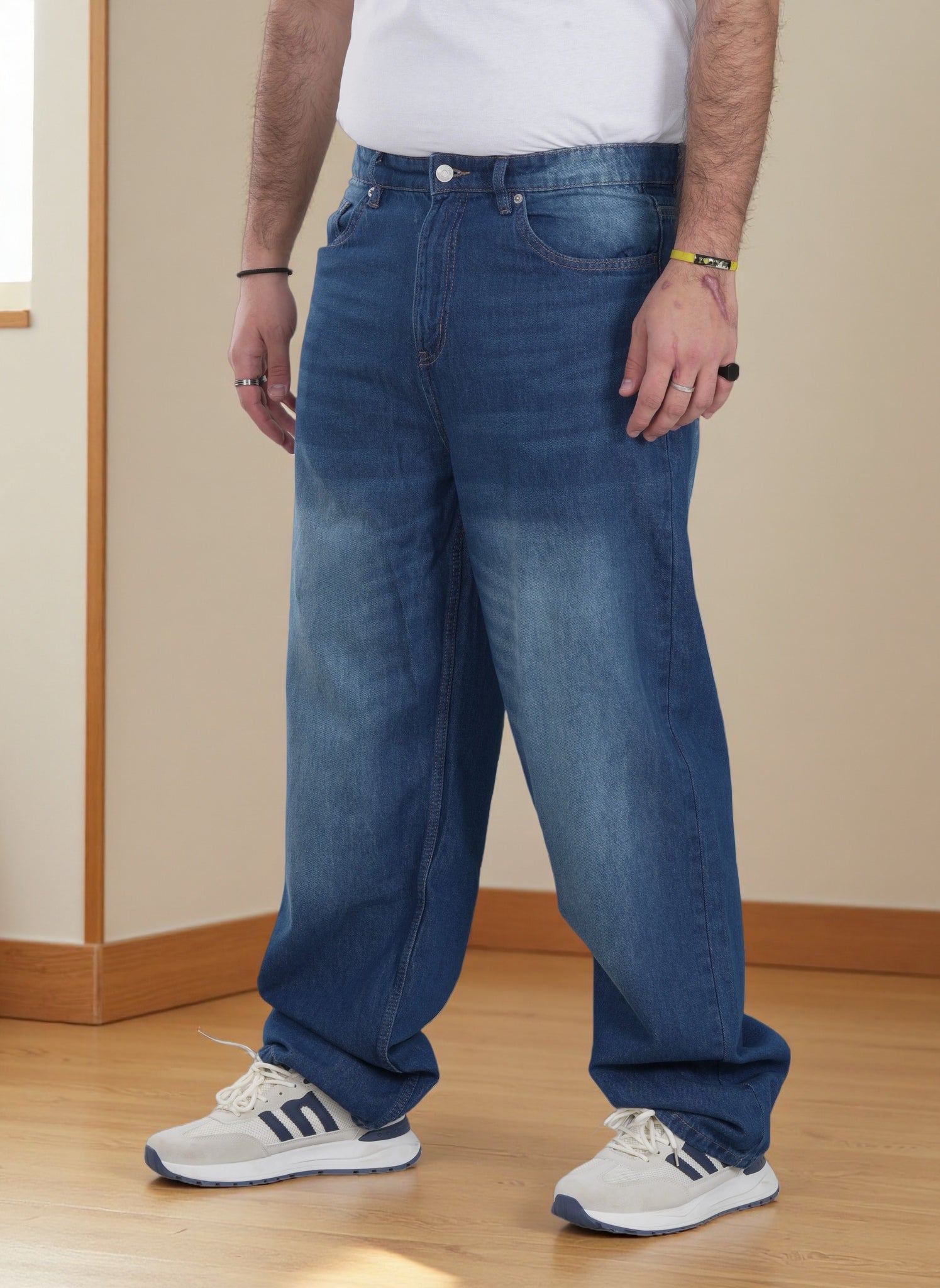 Men’s Relaxed Fit Wide-Leg Denim Jeans – Premium Washed Blue Casual Streetwear Pants Secondary image