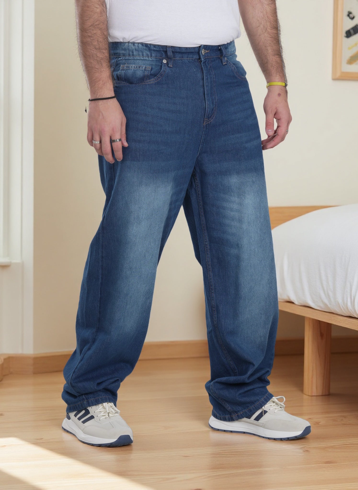 Men’s Relaxed Fit Wide-Leg Denim Jeans – Premium Washed Blue Casual Streetwear Pants Main image