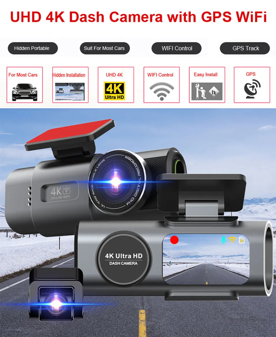 Dash Cam 4K UHD Recording Car Camera DVR Night Vision Video Recorder Built-In Wi-Fi Support GPS 24H Parking Secondary image