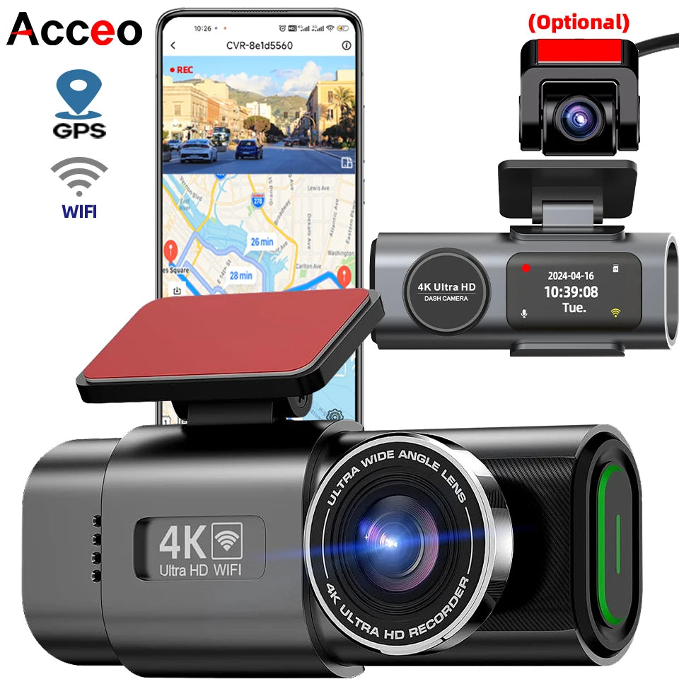 Dash Cam 4K UHD Recording Car Camera DVR Night Vision Video Recorder Built-In Wi-Fi Support GPS 24H Parking Main image